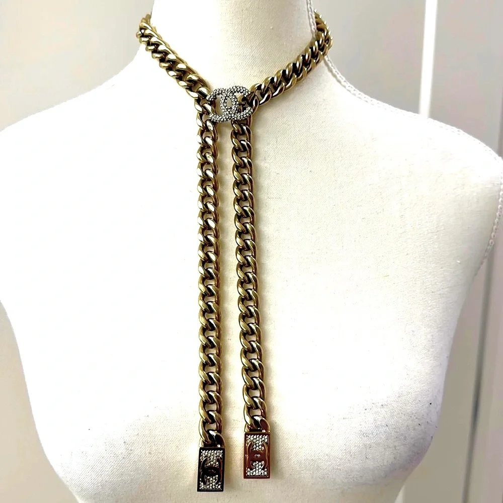 Chanel necklace gold color & Strauss CC Bolero NWT, Full Set - Picture 6 of 16